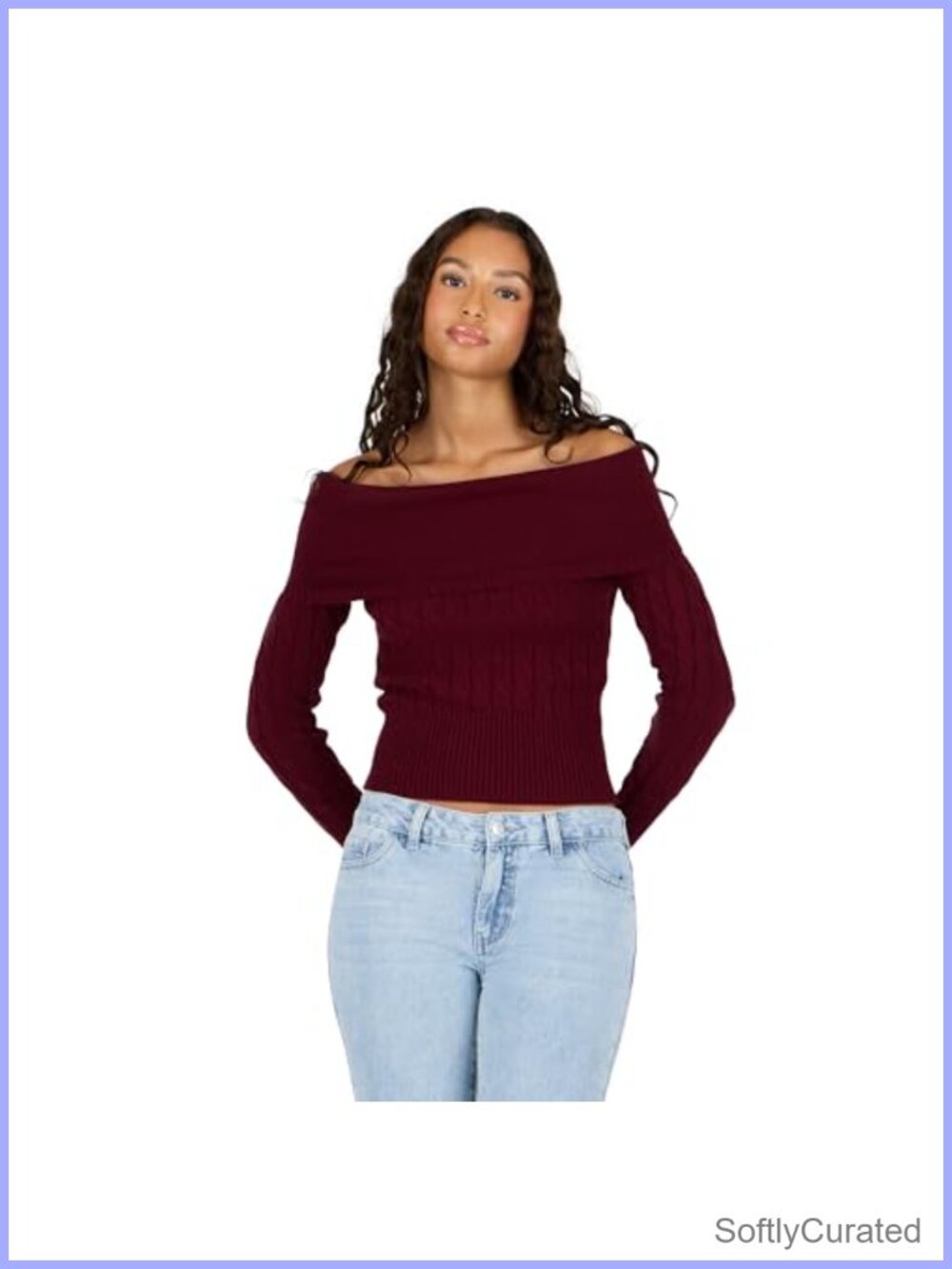 Forever 21 Fold Over Off Shoulder Cable Knit Sweater Pullover